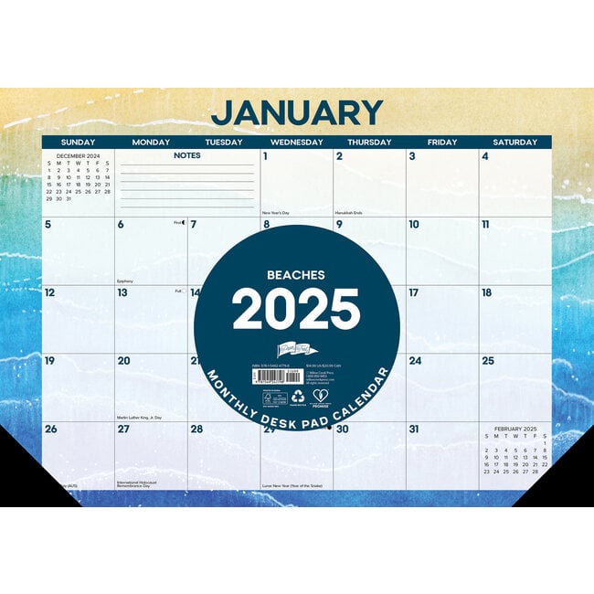 Strand Desk Pad - Desk Calendar 2025 Narrow