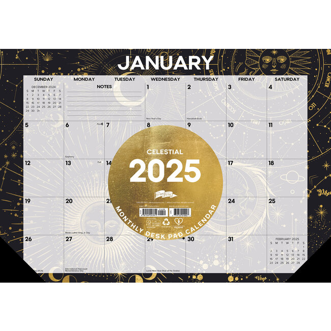 Willow Creek Celestial Desk Pad - Desk Calendar 2025 Narrow