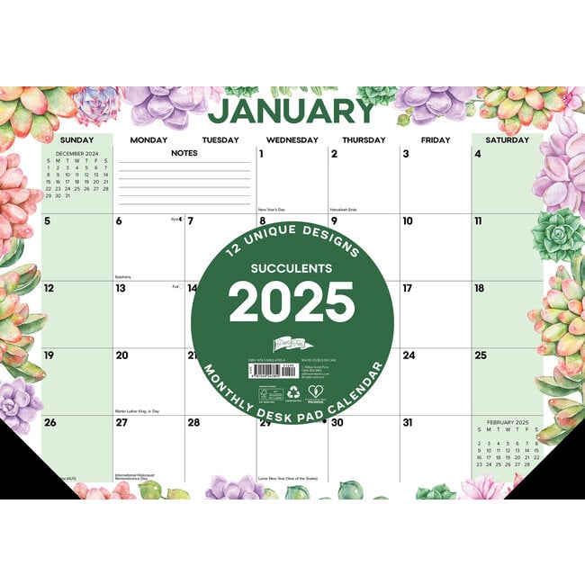 Suculentas Desk Pad - Calendario de escritorio 2025 Estrecho