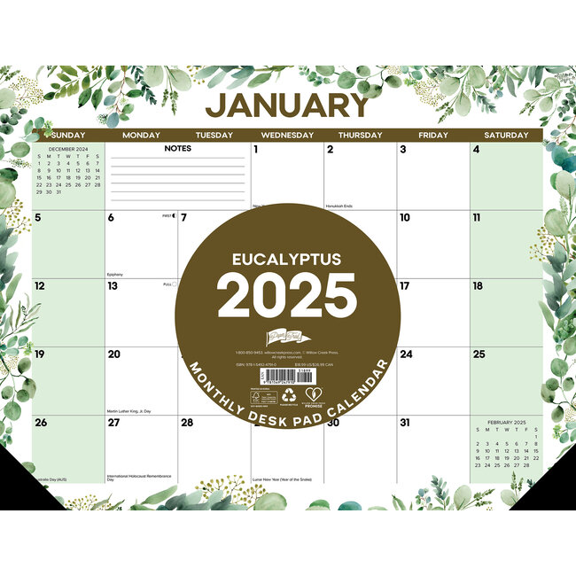 Willow Creek Eucalyptus Desk Pad - Calendario de escritorio 2025