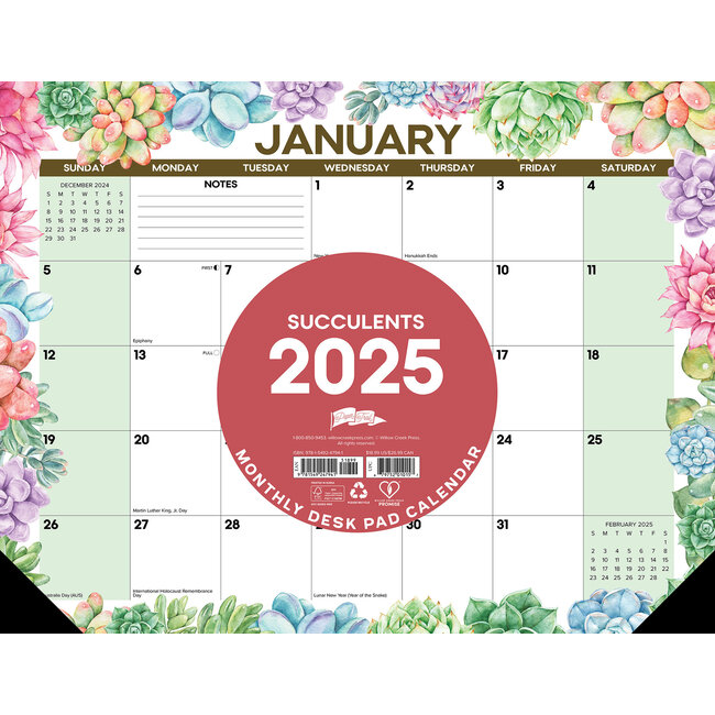 Willow Creek Succulent Desk Pad - Desk Calendar 2025