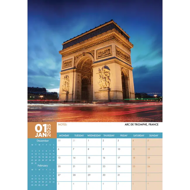 Calendrier A3 Voyages dans le monde 2025 ? Commande facilement et