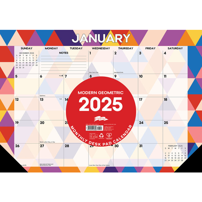 Geometry Desk Pad Calendar 2025 Narrow