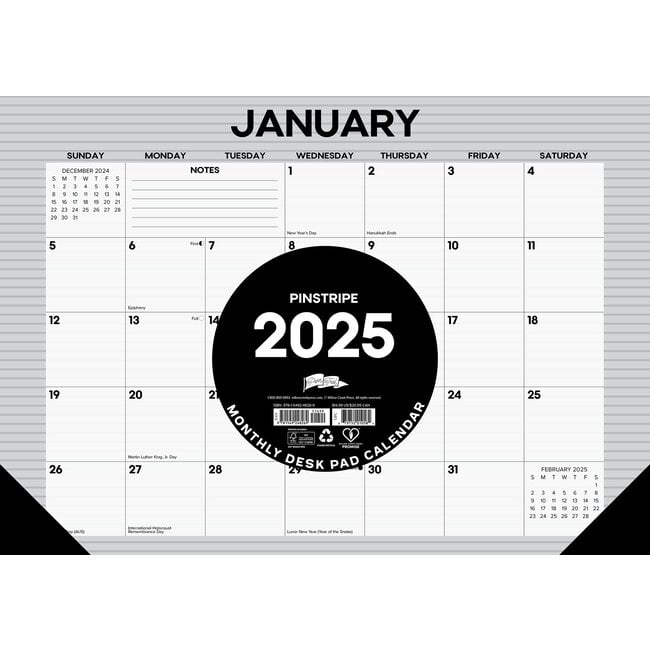 Stripes Desk Pad Calendar 2025 Estrecho