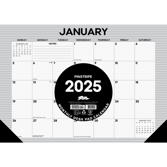 Stripes Desk Pad Calendar 2025 Narrow