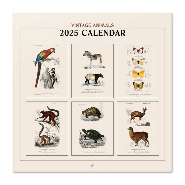 Calendrier vintage des animaux 2025