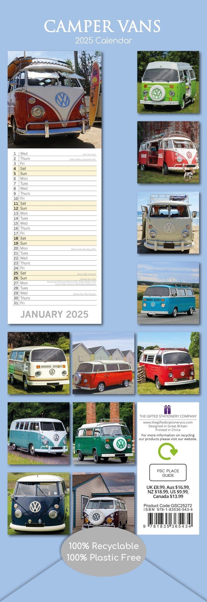 Volkswagen Camper Vans calendar 2025 Slimline pictures of the