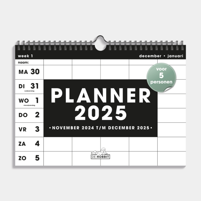 A4 Spiral Family Planner 2025 Black