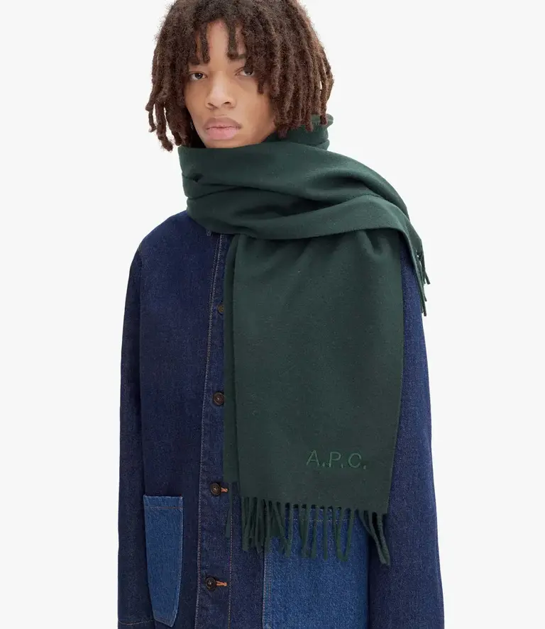 A.P.C. Scarf Ambroise Embroidery Forest Green