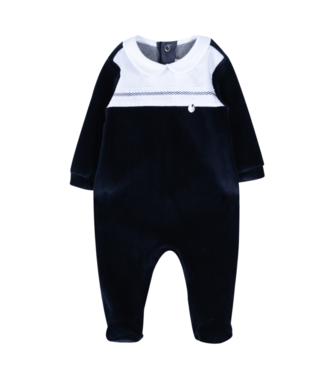 Pureté: Babykleding Babypakje velours + kraagje (donkerblauw) - Pureté