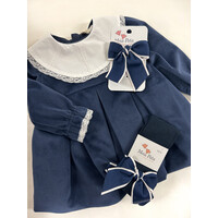 Jurk Velvet + ronde kraag (donkerblauw)
