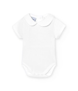 Babidu: Babykleding Body/romper pique kraagje korte mouw (wit) - Babidu