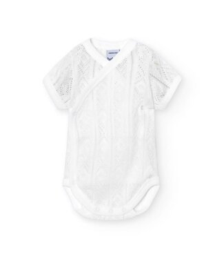 Babidu: Babykleding Body/romper Perle gehaakt overslag (wit)