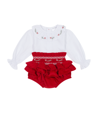 Deolinda: Baby & Kinderkleding Set: 2-Delig Top + Bloomer kersthulst - Deolinda