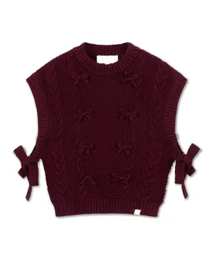 LRDM Petits : Baby & Kids Gilet  Elise bow (burgundy) - LRDM Petits