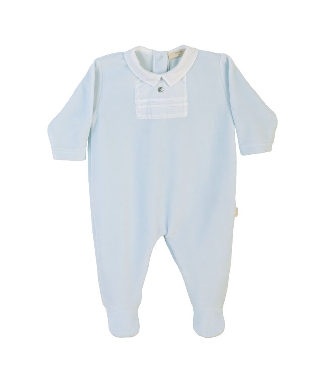 Babypakje velours puntkraag wit  (lichtblauw) - Baby Gi