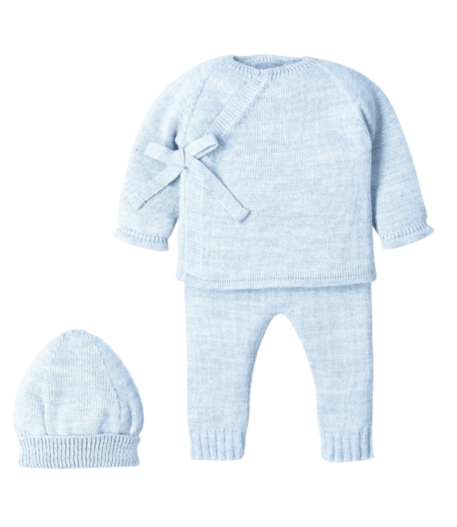 Babypakje 2-delig + mutsje overslag gebreid (lichtblauw) - Mac Ilusion