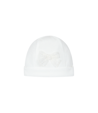 Deolinda: Baby & Kinderkleding Mutsje velours kanten strik (off white) - Deolinda