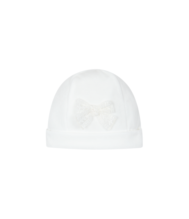 Mutsje velours kanten strik (off white) - Deolinda