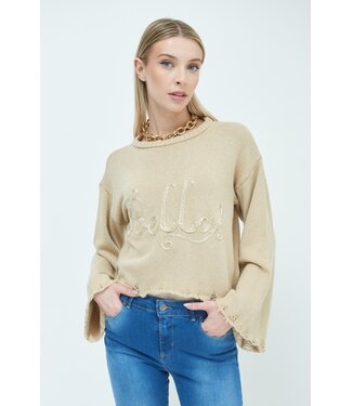 KIKISIX Bella Trui met wijde uitloop mouwen - beige