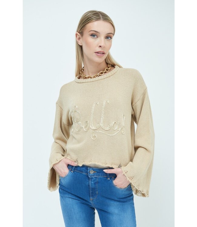 KIKISIX Bella Trui met wijde uitloop mouwen - beige