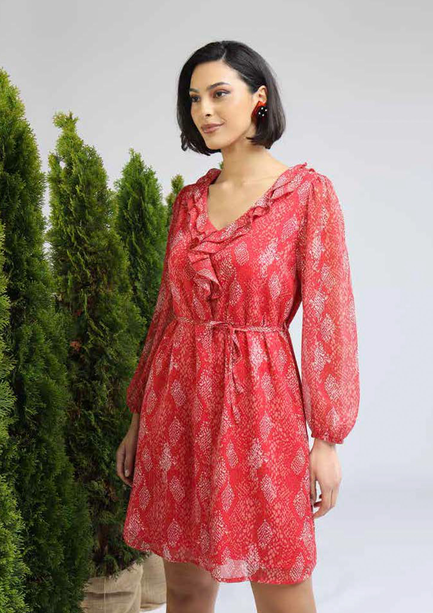 Preettygarden Damesjurk met V-hals, casual, lange mouwen, lange mouwen