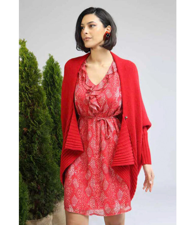 MEALYS FW 2023 Jurk met print, koord, V-hals en lange mouwen