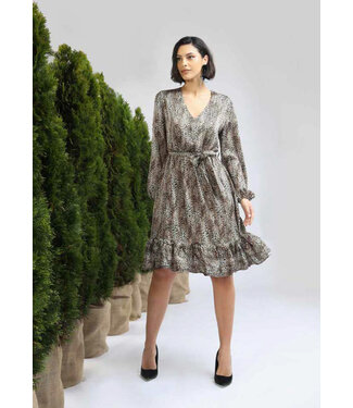MEALYS FW 2023 Lange jurk met panter print en V hals