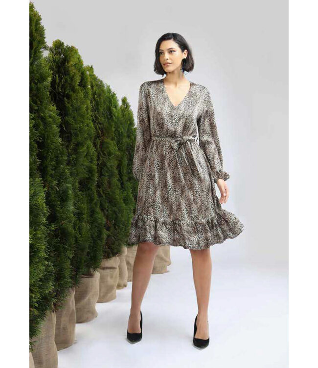 MEALYS FW 2023 Lange jurk met panter print en V-hals