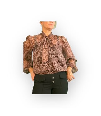 J’AIME Blouse met panterprint en kraag met strik
