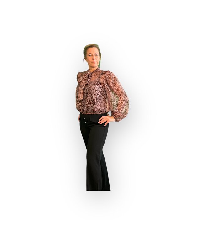 J’AIME Blouse met panterprint en kraag met strik