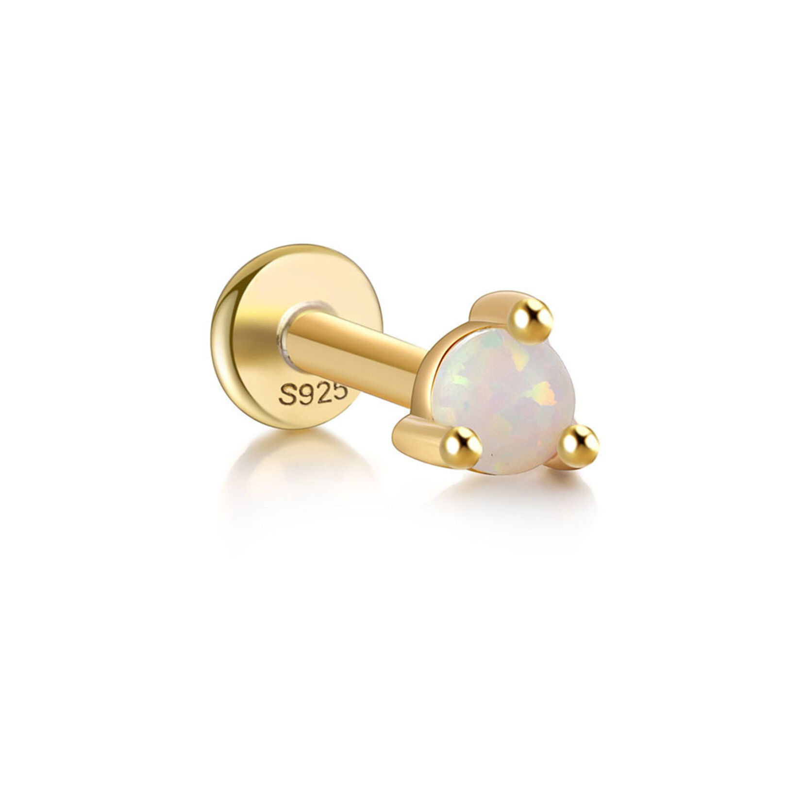 Carriez 925 zilveren gold plated piercing met ronde mini opaal