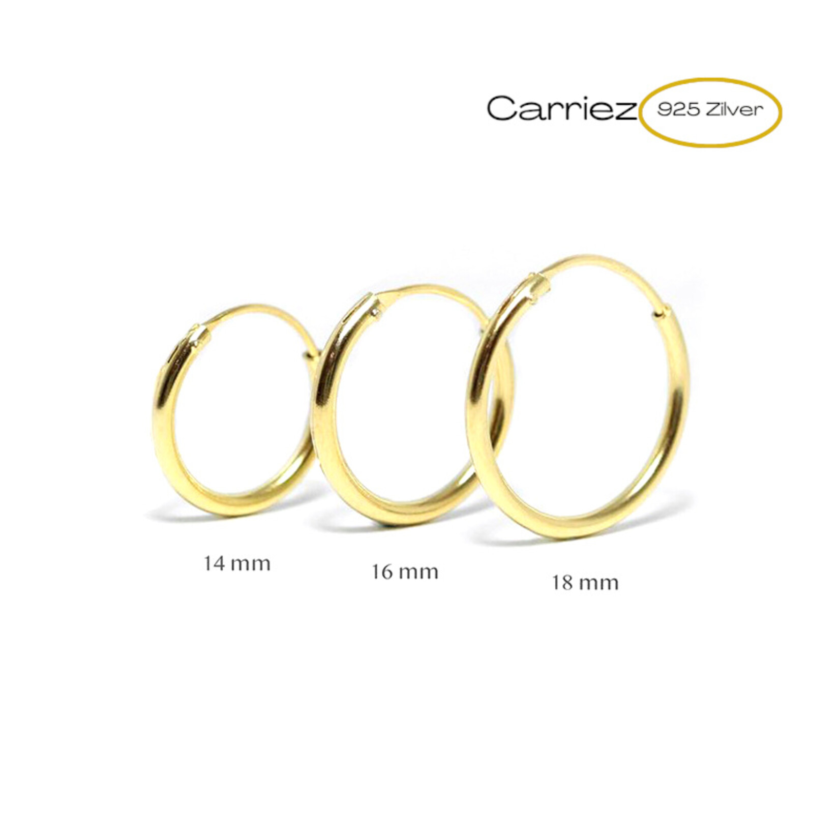 Carriez 925 zilveren gold plated oorringen 14 16 of 18 mm
