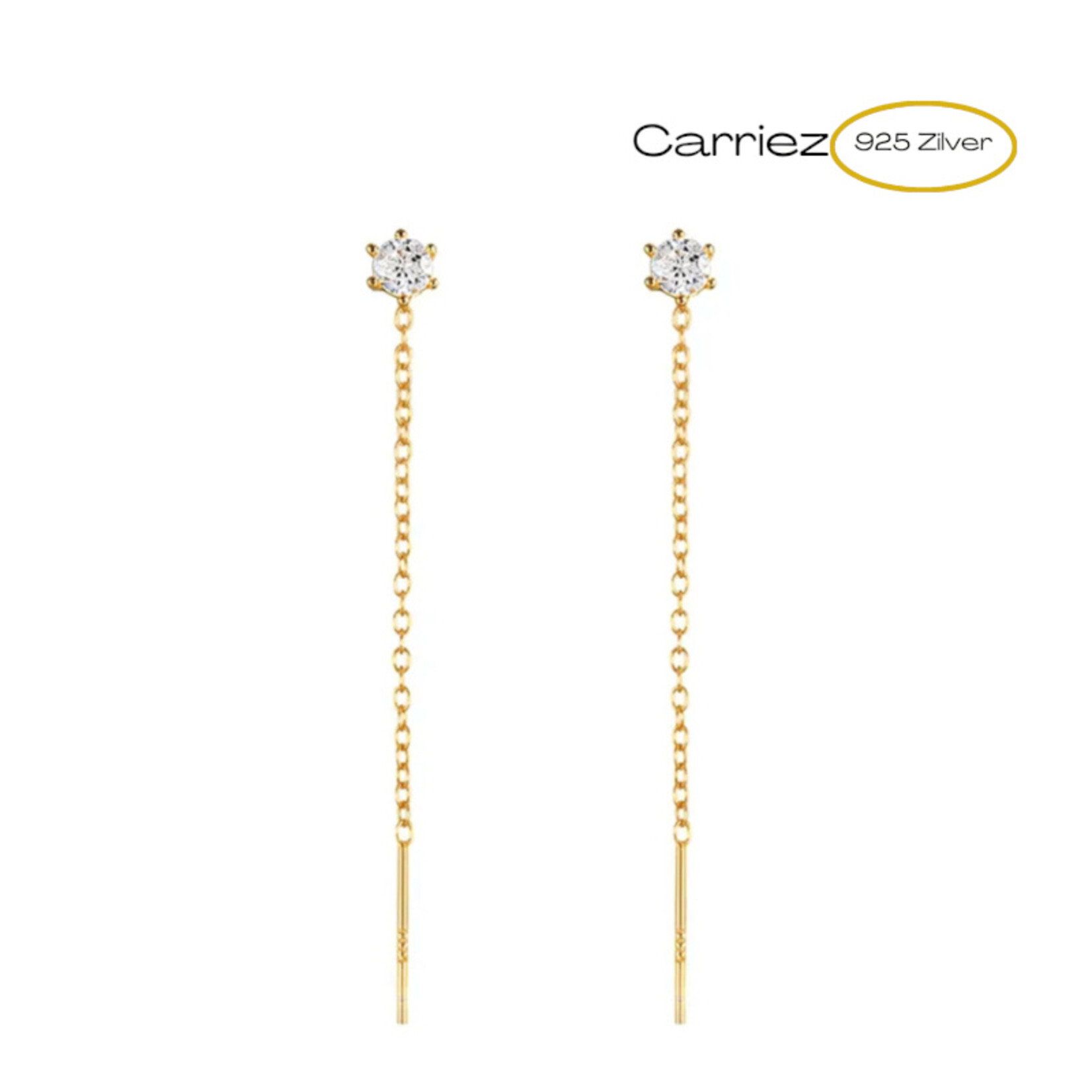 Carriez Zilveren of gold plated  doorhaal oorbellen zirkonia