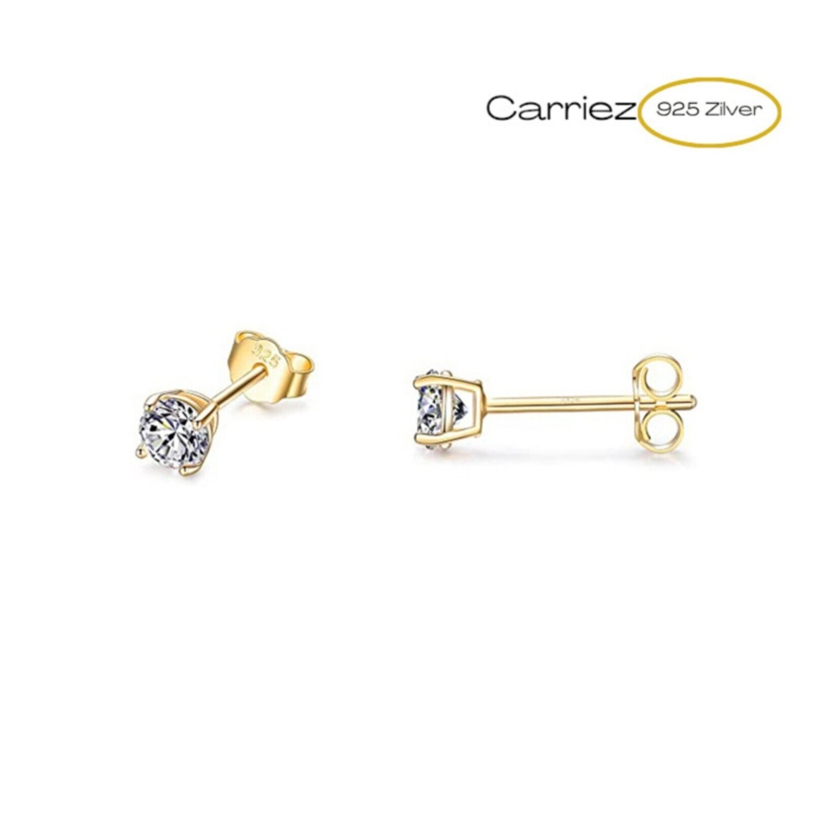 Carriez 925 zilveren mini cz studs 4mm goud verguld