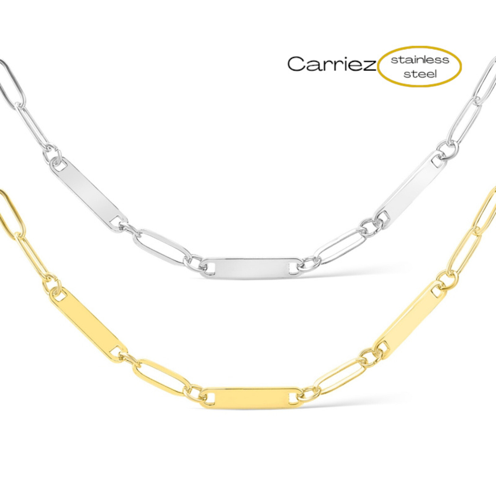 Carriez Paperclip drie namen ketting goud - premium stainless steel