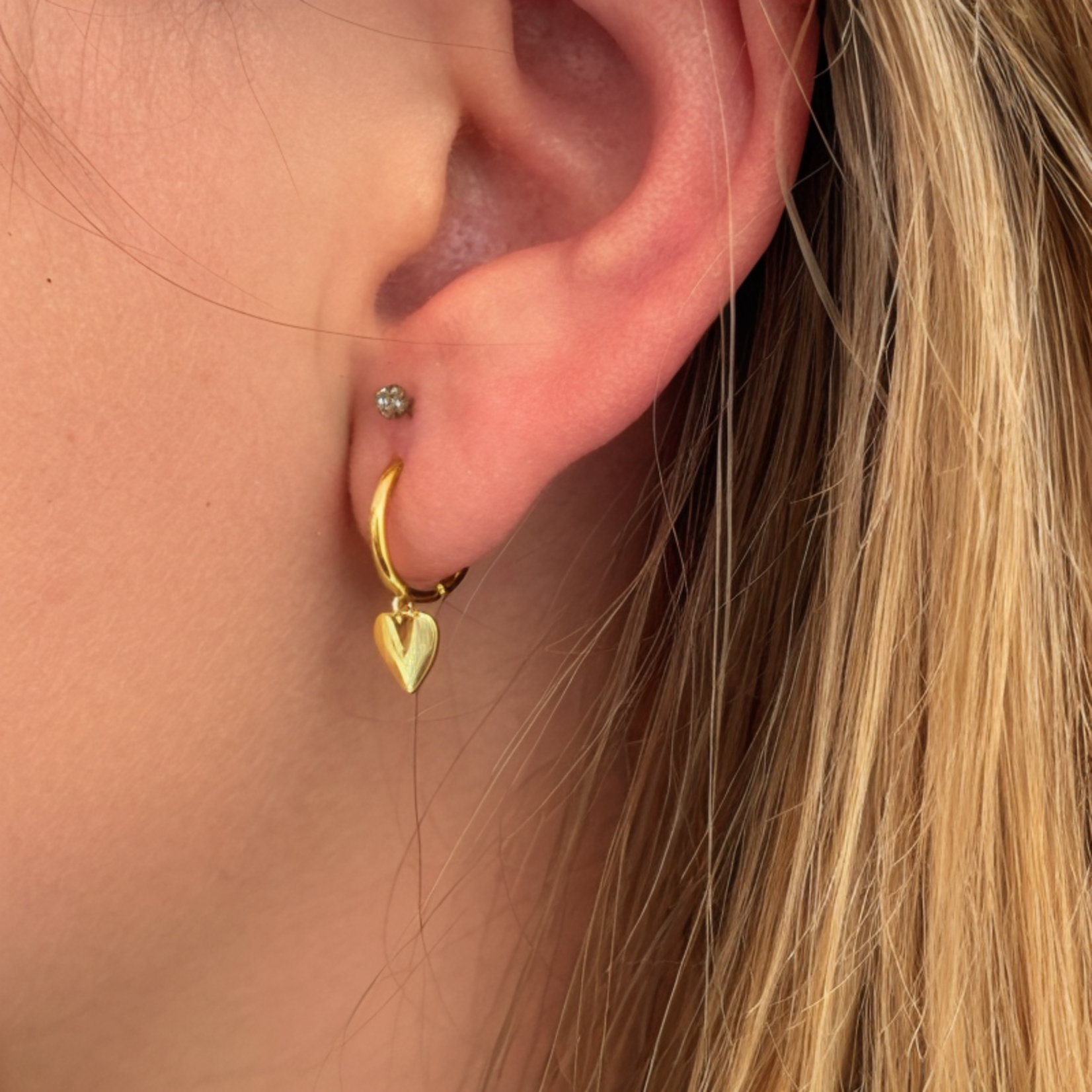 Carriez 925 Zilveren goud vergulde huggie hoops met hart hanger