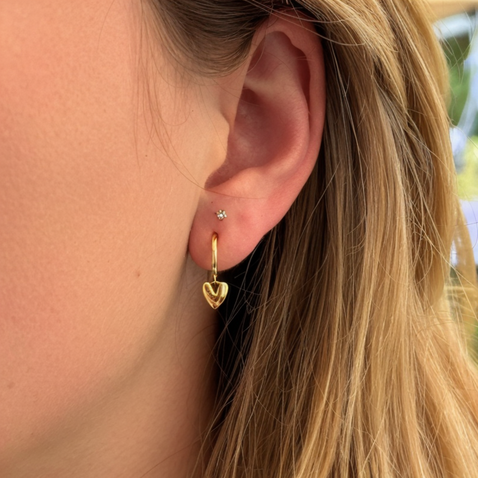 Carriez 925 Zilveren goud vergulde huggie hoops met hart hanger