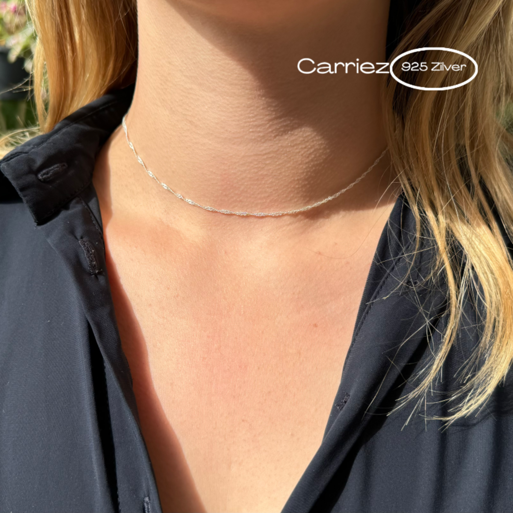 Carriez Zilveren singapore ketting 40 cm - 925 zilver