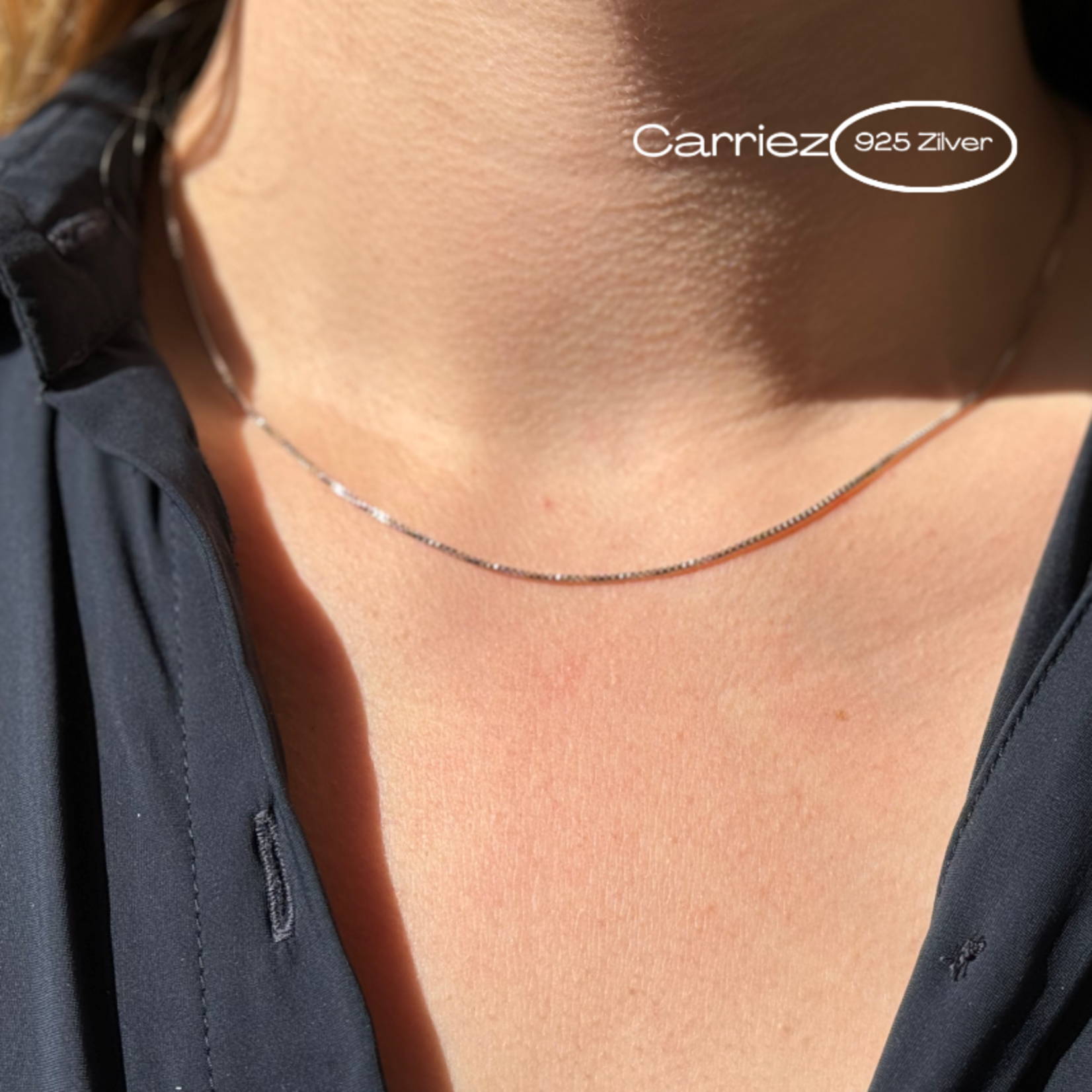 Carriez Zilveren rhodium box ketting 45 cm - 925 zilver