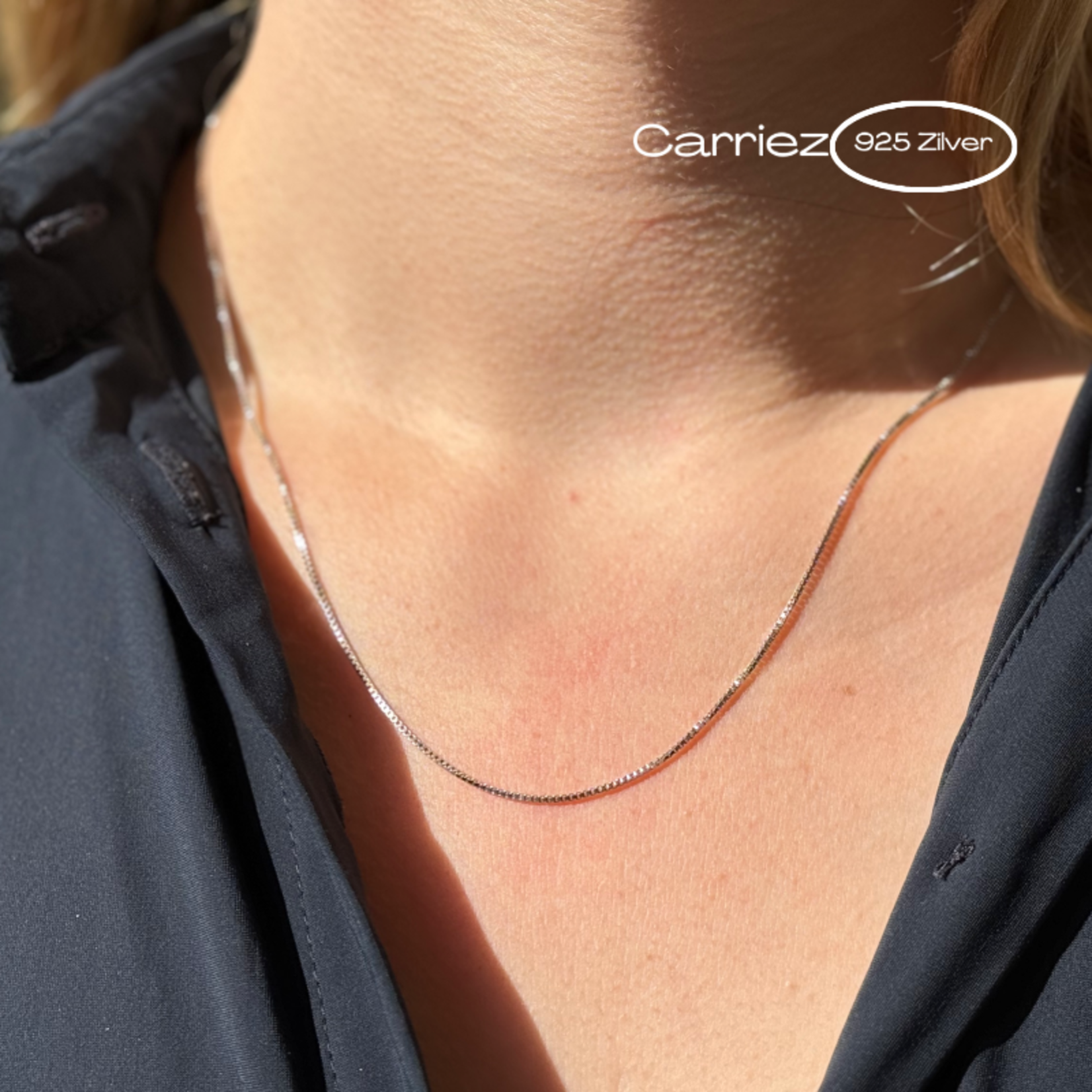 Carriez Zilveren rhodium box ketting 50 cm - 925 zilver
