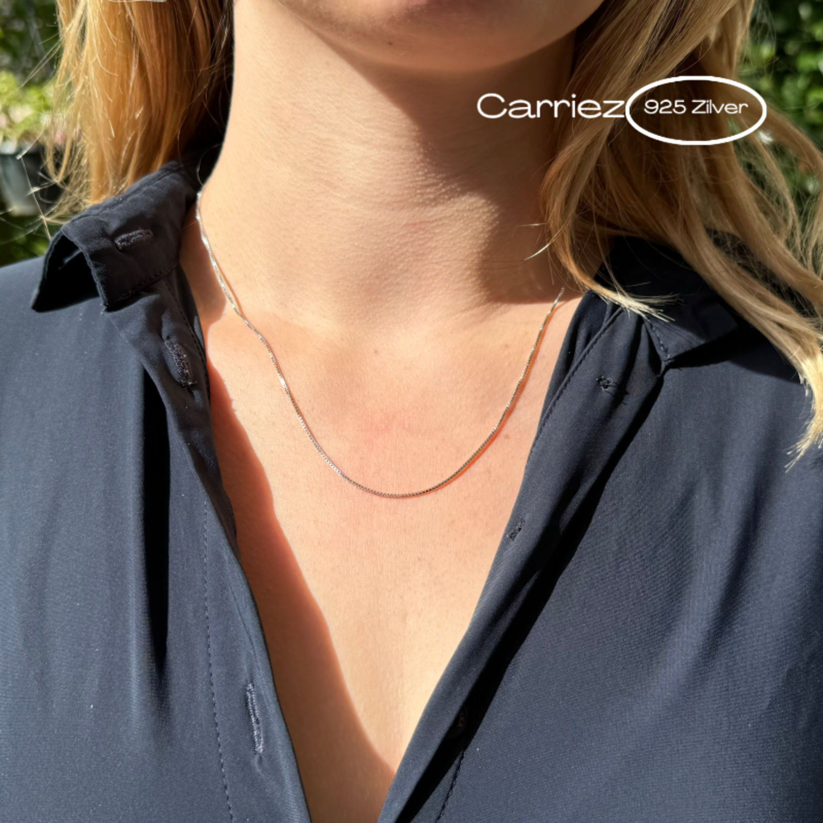 Carriez Zilveren rhodium box ketting 50 cm - 925 zilver