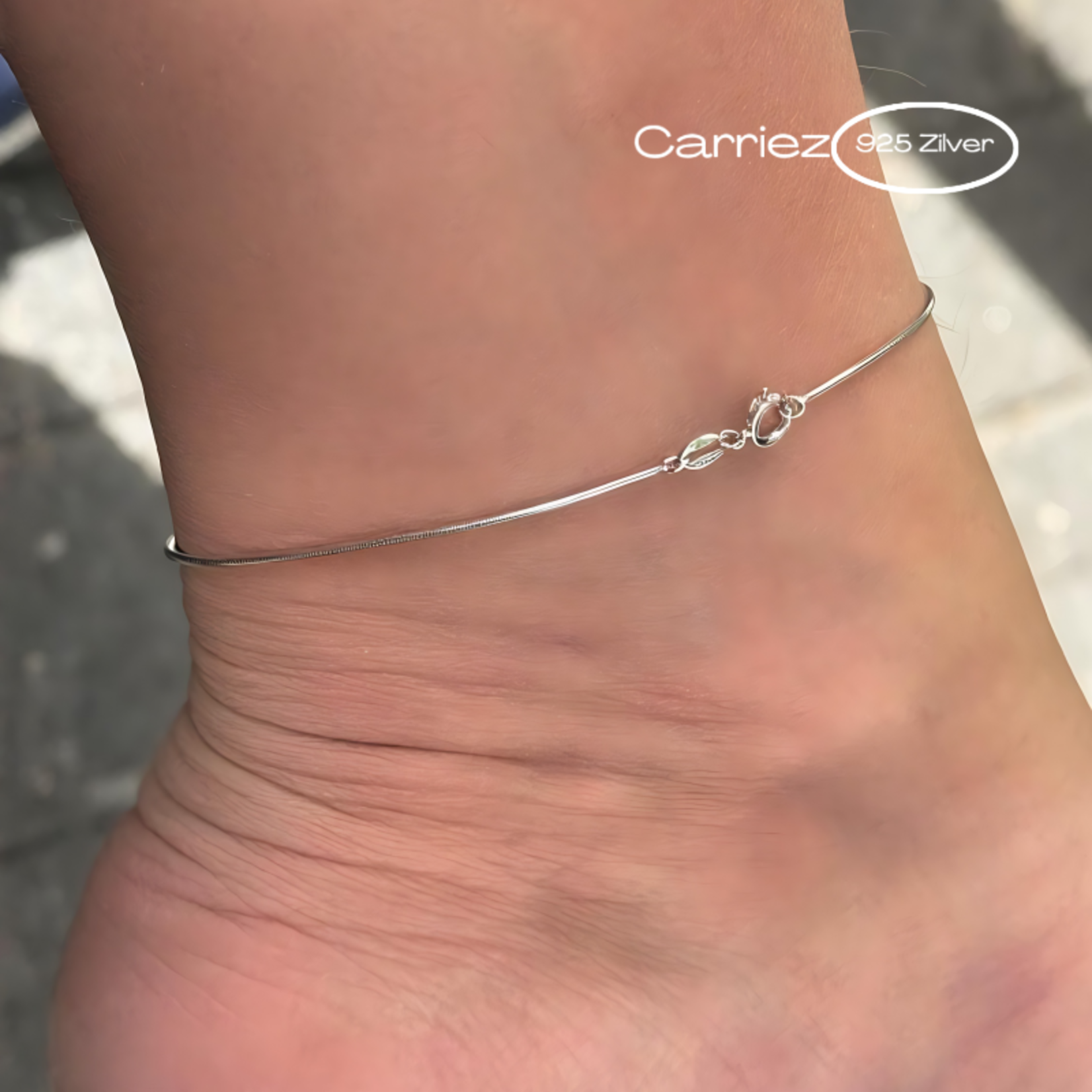 Carriez Zilveren rhodium slang enkelkettinkje