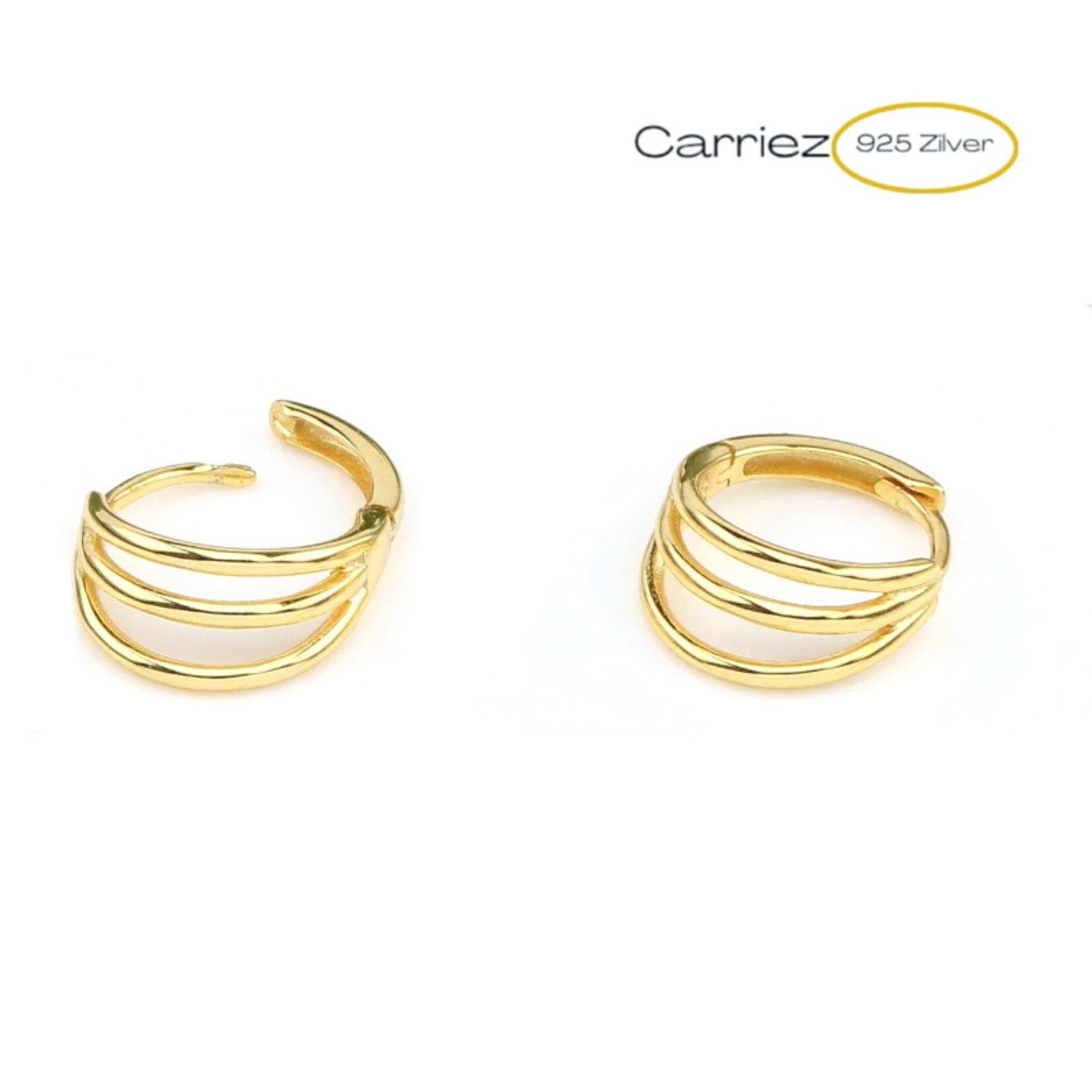 Carriez 925 zilveren gouden of zilveren 3 lijnen huggie hoops