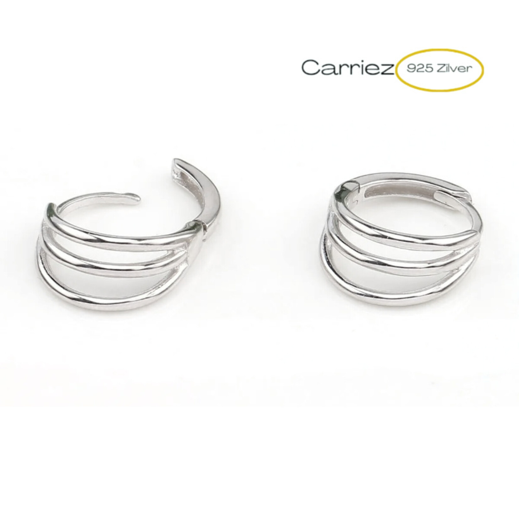 Carriez 925 zilveren gouden of zilveren 3 lijnen huggie hoops
