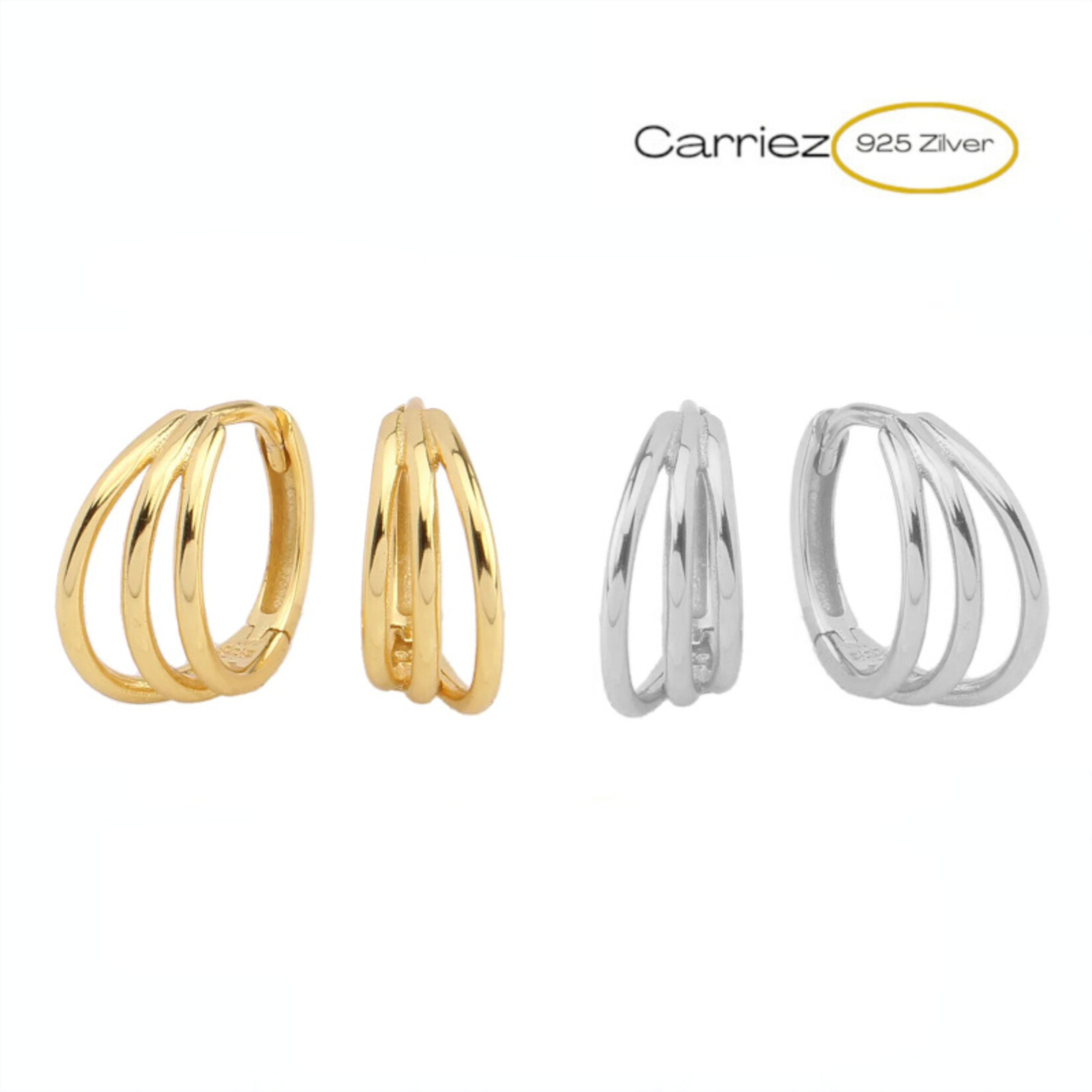 Carriez 925 zilveren gouden of zilveren 3 lijnen huggie hoops