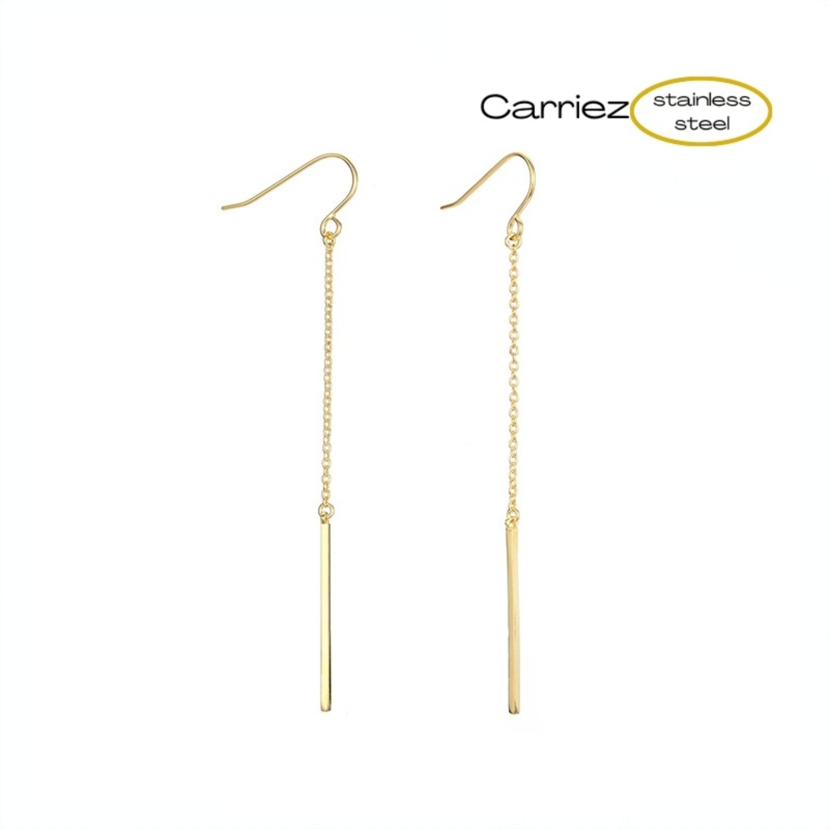 Carriez Staaf oorhangers zilver of goud - stainles steel