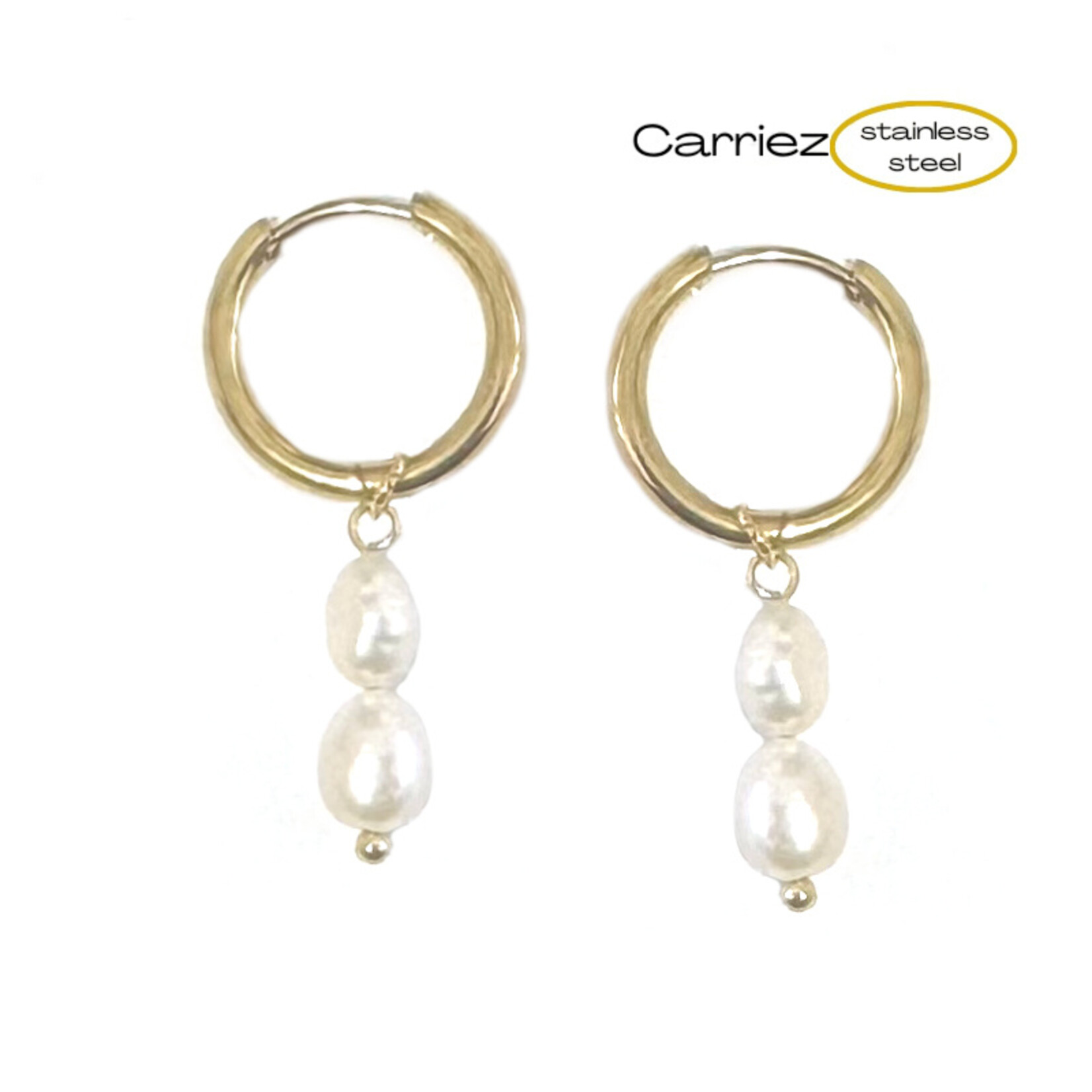 Carriez Gouden oorringen met 2 pareltjes - stainless steel