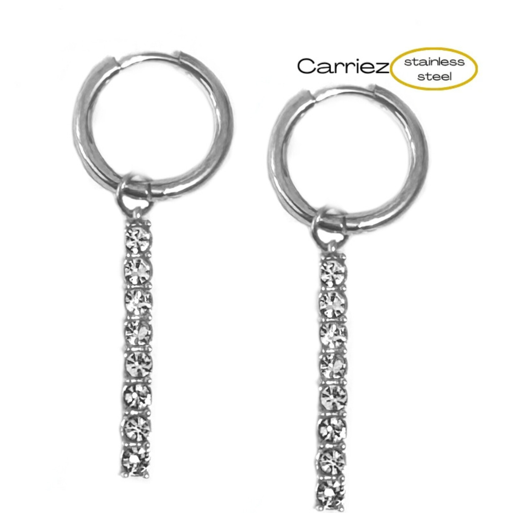 Carriez Gouden of zilveren oorringen met cz staaf- stainless steel
