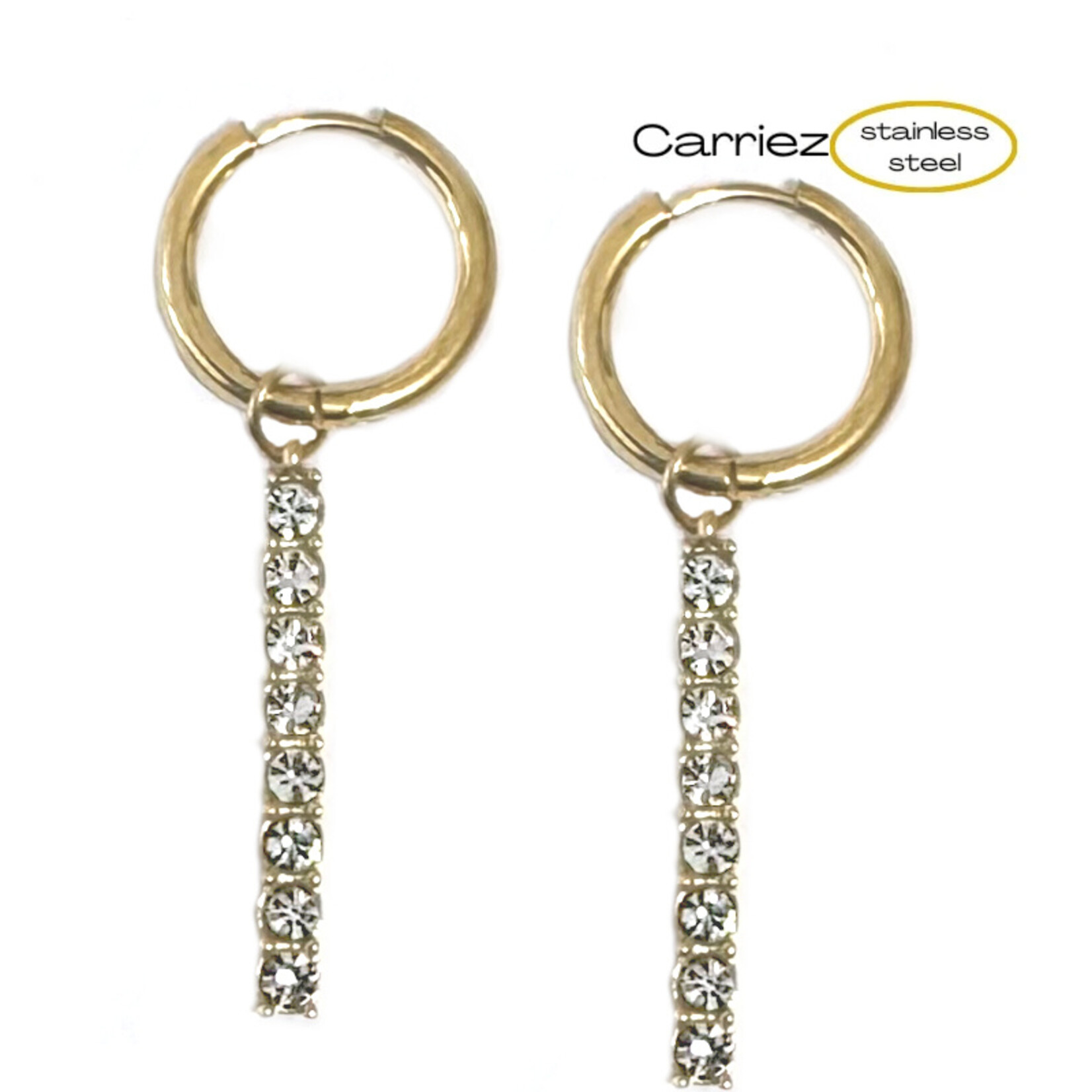 Carriez Gouden of zilveren oorringen met cz staaf- stainless steel